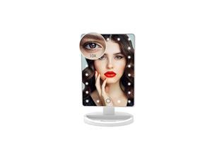 Lighted Makeup Mirror with 21 Led Lights Dual Power Supply, Cosmetic Desk Table Makeup Mirror with Detachable 10X Magnification, Touch Screen Light Adjustable Dimmable 180° Rotation(Black)