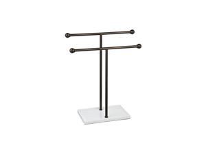 Basics Double-T Hand Towel Holder and Accessories Jewelry Stand, Bronze/White