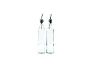 Olive Oil Dispenser, Oil Vinegar Cruet, Square Tall Glass Bottle W/Stainless Steel Pourer Spout SET OF 2-8 Oz(Ounce)