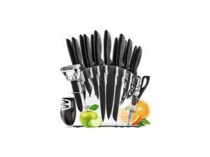 17 Pieces Kitchen Knives Set, 13 Stainless Steel Knives + Acrylic Stand, Scissors, Peeler and Knife Sharpener 17 Pieces Kitchen Knives Set, 13 Stainless Steel Knives + Acrylic Stand, Scissors, Peeler and Knife Sharpener