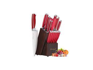 Knife Set, 15-Piece Kitchen Knife Set with Block Wooden, Red Handle for Chef Knife Set, Kitchen Knives Sharpener and Scissors German Stainless Steel Knife Set, 15-Piece Kitchen Knife Set with Block Wooden, Red Handle for Chef Knife Set, Kitchen Knives Sharpener and Scissors German Stainless Steel