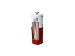 Coca Cola Holder with 50 Straws, 3.4 x 3.4 x 8.2 inches, Red Coca Cola Holder with 50 Straws, 3.4 x 3.4 x 8.2 inches, Red