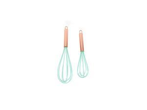 Silicone Whisks for Cooking, Stainless Steel Wire Whisk Set of Two - 10” and 12”, Heat Resistant Kitchen Whisks, Balloon Whisk for Nonstick Cookware - Rose Gold and Mint Green