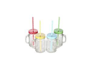 Old Fashioned Mason Jar Mugs with Handles, Polka Dot Lids and Matching Reusable Plastic Straws, Great as Old Fashion Drinking Glasses at BBQs and Parties, Clear (16 oz. Each, Set of 4) Old Fashioned Mason Jar Mugs with Handles, Polka Dot Lids and Matching Reusable Plastic Straws, Great as Old Fashion Drinking Glasses at BBQs and Parties, Clear (16 oz. Each, Set of 4)
