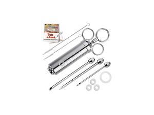 Meat Injector Syringe 2-oz Marinade Flavor Barrel 304 Stainless Steel with 3 Professional Needles 2 Cleaning Brushes and 4 Silicone O-Rings