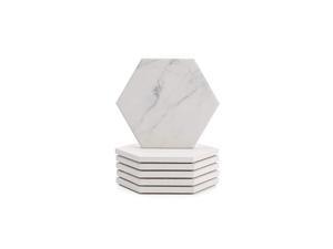 242.101 White Marble Pattern Absorbent Ceramic Coasters for Drink with Cork Back, Prevent Furniture from Dirty, Spills, Water Ring and Scratched, Set of 6