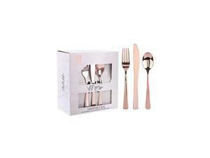 160 Piece Rose Gold Heavyweight Disposable Cutlery Set - Plastic Silverware Flatware - Includes 80 Forks, 40 Spoons, 40 Knives -  (Rose Gold Cutlery)