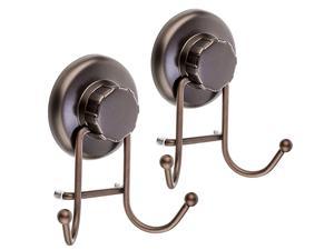 Powerful Vacuum Suction Cup Hooks Heavy Duty Organizer for Towel, Bathrobe and Loofah - Shower Hooks for Bathroom & Kitchen - Adhesive 3M Stick Discs, Bronze (2 Pack)