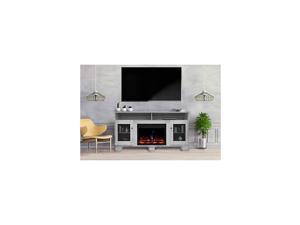 Savona Heater with 59-in. White TV Stand, Enhanced Log Display, Multi-Color Flames, and Remote, CAM6022-1WHTLG3 Electric Fireplace