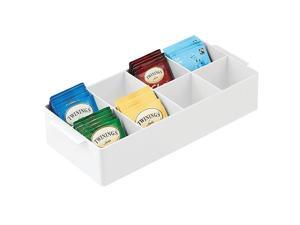 Compact Plastic Tea Storage Organizer Caddy Tote Bin - 8 Divided Sections, Built-in Handles - Holder for Tea Bags, Small Packets, Sweeteners - White Compact Plastic Tea Storage Organizer Caddy Tote Bin - 8 Divided Sections, Built-in Handles - Holder for Tea Bags, Small Packets, Sweeteners - White