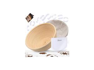 Banneton Proofing Basket Set of 9.5” Natural Rattan Basket with Brotform Cloth Liner, 8 Bread Stencils and Bowl/Dough Scraper + Instructions - Make Perfectly Round Sourdough Boules