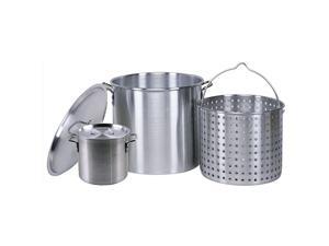 Grade 80 Quart All Purpose Boiling Pot with Basket (3pc) plus a Bonus 12 Quart Stock Pot (2pc) .