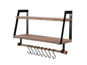 2-Tier Floating Shelves Wall Mount for Kitchen Spice Rack with 8 Hooks Storage, Rustic Farmhouse Wood Wall Shelf for Bathroom Décor with Towel Bar. 2-Tier Floating Shelves Wall Mount for Kitchen Spice Rack with 8 Hooks Storage, Rustic Farmhouse Wood Wall Shelf for Bathroom Décor with Towel Bar.