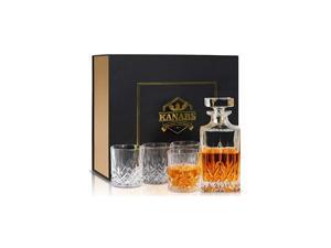 Whiskey Decanter And Glasses Set in Unique Gift Box - Original Crystal Liquor Decanter Set For Bourbon, Scotch, Vodka or Whisky, 5-Piece