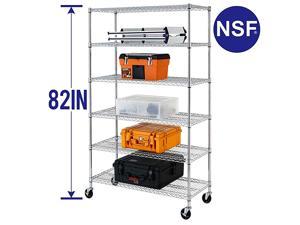 Lx18 Wx82 H Wire Shelving Unit Heavy Duty Height Adjustable NSF Certification Utility Rolling Steel Commercial Grade with Wheels for Kitchen Bathroom Office