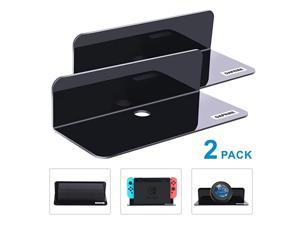 Acrylic Floating Wall Shelves Set of 2, Damage-Free Expand Wall Space, Small Display Shelf for Smart Speaker /Action Figures with Cable Clips