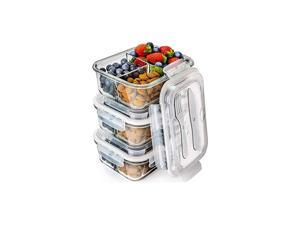 Glass Meal Containers 3 Compartment - Food Containers Meal Food Containers Lunch Containers Glass Containers with Lids Freezer Containers Bento Box (4 Pack, 34 Ounce)