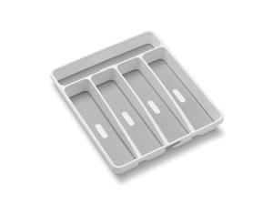 Classic Small Silverware Tray - White | CLASSIC COLLECTION | 5-Compartments | Icons help sort Flatware, Utensils and Cutlery | Soft-grip Lining and Non-slip Feet | BPA-Free