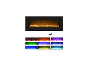 Electric Fireplace Wall Mounted, Color Changing LED Flame and Remote, 50 Inch, (Black), 50", Midnight Electric Fireplace Wall Mounted, Color Changing LED Flame and Remote, 50 Inch, (Black), 50", Midnight