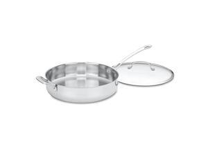 Contour Stainless 5-Quart Saute Pan with Helper Handle and Glass Cover,Silver