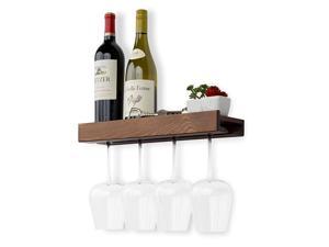 Smith Wall Mounted Wood Wine Bottle and Wine Glass Holder Stemware Rack Storage Walnut
