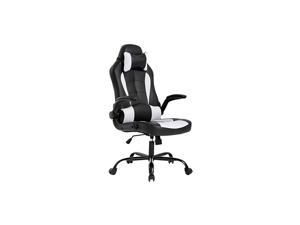 PC Gaming Chair Ergonomic Office Chair Desk Chair with Lumbar Support Flip Up Arms Headrest PU Leather Executive High Back Computer Chair for Adults Women Men, Black and White
