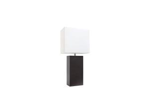 LT1025-BWN Modern Leather White Fabric Shade Table Lamp, 3.85", Espresso Brown