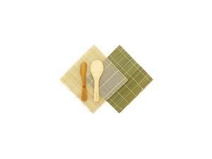 Sushi Kit, 1 Green 1 Natural Bamboo Rolling Mats, 1 Rice Paddle, 1 Spreader | 100% Bamboo Mats and Utensils