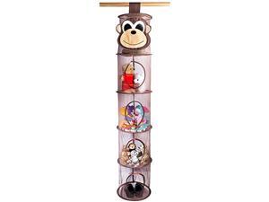 Tier Storage Organizer - 12" X 9" - Hang in Your Children’s Room or Closet for a Fun Way to Organize Kids Toys or Store Gloves, Shawls, Hats and Mittens. Attaches Easily to Any Rod. (Monkey)