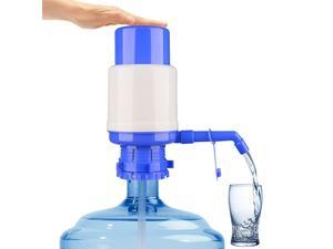 Water Bottle Pump, Easy Drinking Water Pump, Easy Portable Hand Press Dispenser Water Pump for Universal 2-5 Gallon Bottle Coolers (White/Blue)