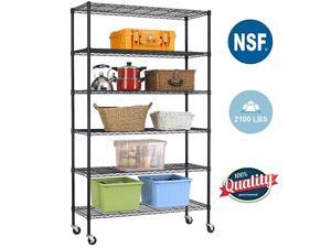Shelves 2100Lbs Capacity, 6-Shelf on Casters 48" L×18" W×82" H Wire Shelving Unit Adjustable Layer Metal Rack Strong Steel for Restaurant Garage Pantry Kitchen,Black