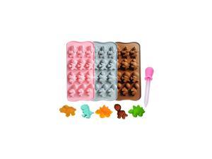 Molds Ice Cube Trays Chocolate Molds, Silicone Molds Including 3 Dinosaur for Making Ice, Jelly, Chocolate, Soap, Pack of 3 with 1 Dropper. (Dinosaur)