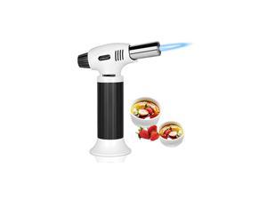 Torch, Professional Butane Torch Lighter with Safety Lock and Adjustable Flame for Desserts, Creme Brulee, BBQ and Baking Black&White(Gas Not Included)