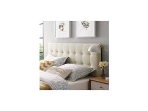 Emily Tufted Button Linen Fabric Upholstered Full Headboard in Ivory Emily Tufted Button Linen Fabric Upholstered Full Headboard in Ivory