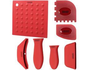Holder Pan Scraper Grill Silicone Trivets Scraper Potholder Silicone Hot Holder Pot Cover Pot Mat Assist for Cast Iron Skillets Pans Metal and Aluminum Cookware s (Red)