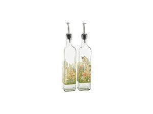Olive Oil Bottle Set Glass Dispenser Vinegar Cruet 17oz. with Stainless Steel Leak Proof Pourer Spout for Cooking or Salad Dressing, 2 Pack, Yellow