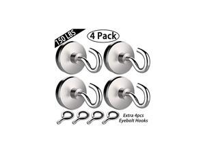 150LBS Magnetic Hooks with 4 Eyebolt Hooks Neodymium Rare Earth Fishing Magnets Heavy Duty Super Strong Powerful Industrial Eyes Ceiling Hooks for Refrigerator Locker Cruise Cabins 4 Pack