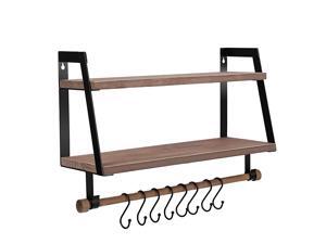 Wall Shelves Wood Storage Shelves with Towel Bar Floating Shelves Rustic 2 Tier Bathroom Shelf Kitchen Spice Rack with Hooks for Bathroom Kitchen Utensils Wall Shelves Wood Storage Shelves with Towel Bar Floating Shelves Rustic 2 Tier Bathroom Shelf Kitchen Spice Rack with Hooks for Bathroom Kitchen Utensils