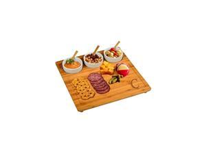 Original Personalized Monogrammed Engraved Bamboo Cutting Board for Cheese & Charcuterie with 3 Ceramic Bowls & Bamboo Spoons- Designed & Quality Checked in the USA