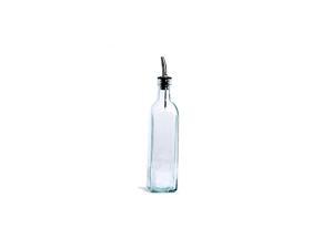 Italian Glass Oil And Vinegar Cruet 16 Oz, Olive Oil Dispenser With Stainless Steel Spout, Slight Green Tint (1, 16 oz)