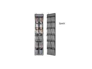Over The Door Shoe Organizer 2 Pack,Mesh Pockets Hanging Shoe Rack Over The Door,Shoe Storage Closet with 4 Hooks,Washable and Breathable Fabic,Large Size 57.5×12.6inch(Grey)
