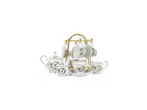 Porcelain Ceramic Coffee Tea Gift Sets, Cups& Saucer Service for 6, Teapot, Sugar Bowl, Creamer Pitcher and Teaspoons.