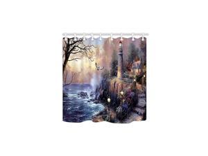 Lighthouse Shower Curtains, Painting Lighthouse by Ocean Coast with Wooden House, Polyester Fabric Waterproof Bathroom Curtains, Shower Curtain Hooks Included, (69X70in) Lighthouse Shower Curtains, Painting Lighthouse by Ocean Coast with Wooden House, Polyester Fabric Waterproof Bathroom Curtains, Shower Curtain Hooks Included, (69X70in)