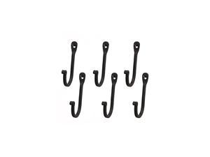American Single Prong Wrought Iron Hooks, Set of 6 - Rustic Curved Metal Fasteners - Decorative Colonial Wall Décor