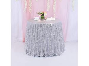 TRLYC Valentine's Day Gift Round Cake Sequin Silver Sequin Tablecloth for Christmas Party-90-Inch