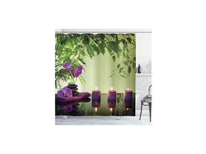 Spa Shower Curtain, Stones Aromatic Candles and Orchids Blooms Treatment Vacation, Cloth Fabric Bathroom Decor Set with Hooks, 70" Long, Pale Green Fern Green Spa Shower Curtain, Stones Aromatic Candles and Orchids Blooms Treatment Vacation, Cloth Fabric Bathroom Decor Set with Hooks, 70" Long, Pale Green Fern Green