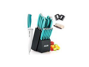 Set, 18 Piece Kitchen Set with Block Wooden and Sharpener, Professional High Carbon German Stainless Steel Chef Set, Ultra Sharp Full Tang Forged White Knives Set (Blue) Set, 18 Piece Kitchen Set with Block Wooden and Sharpener, Professional High Carbon German Stainless Steel Chef Set, Ultra Sharp Full Tang Forged White Knives Set (Blue)