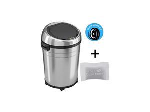 18 Gallon Commercial Size Touchless Sensor Trash Can with Odor Control System, 68 Liter Automatic Garbage Bin, Silver, Round Stainless Steel