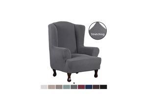 Piece Super Stretch Stylish Furniture Cover/Wingback Chair Cover Slipcover Spandex Jacquard Checked Pattern, Super Soft Slipcover Machine Washable/Skid Resistance (Wing Chair, Gray)