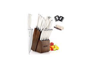 Set,18 Piece Kitchen Set with Block Wooden and Sharpener, Professional High Carbon German Stainless Steel Chef Set, Ultra Sharp Full Tang Forged White Knives Set Set,18 Piece Kitchen Set with Block Wooden and Sharpener, Professional High Carbon German Stainless Steel Chef Set, Ultra Sharp Full Tang Forged White Knives Set